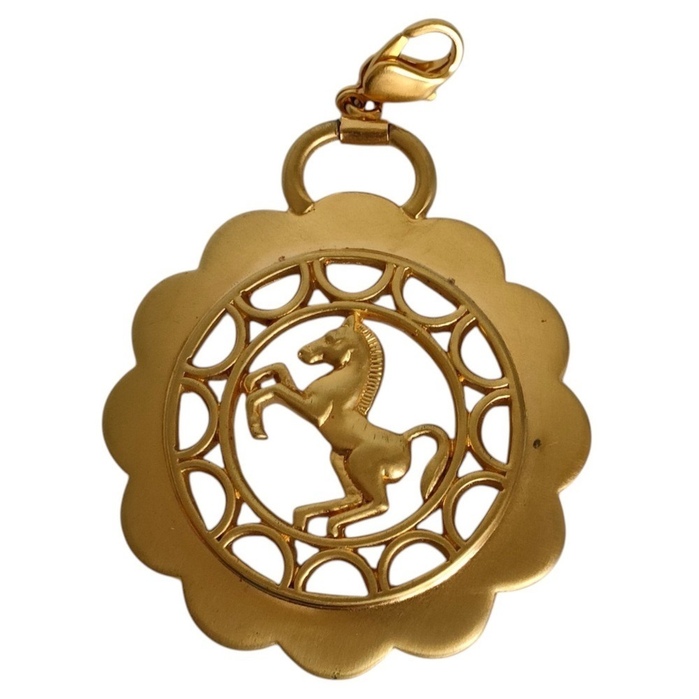 HERMES Horse Motif Pendant Top, Gold Color, Women's